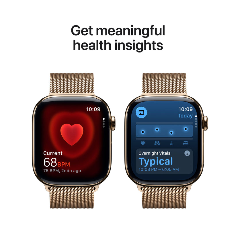 Apple Watch Series 11 showcasing real-time heart rate tracking and detailed health insights including Overnight Vitals