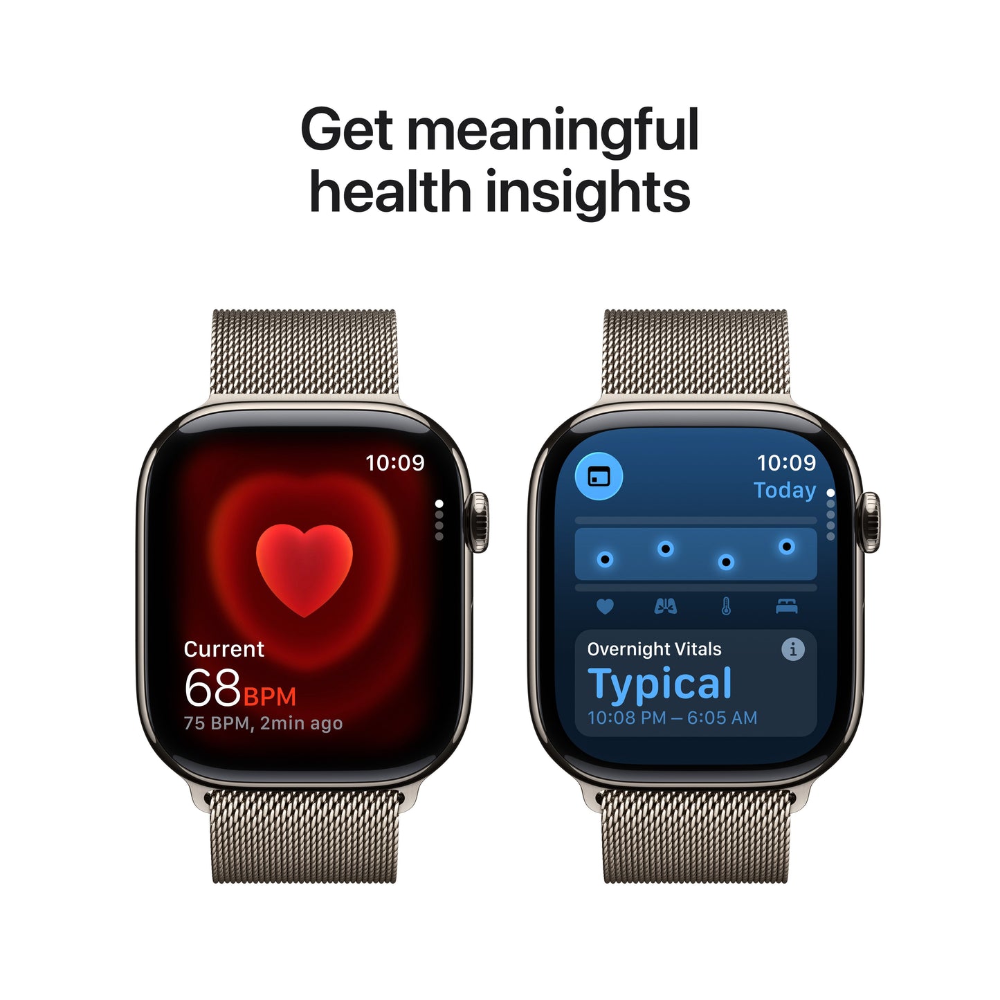 Apple Watch Series 11 showcasing real-time heart rate tracking and detailed health insights including Overnight Vitals