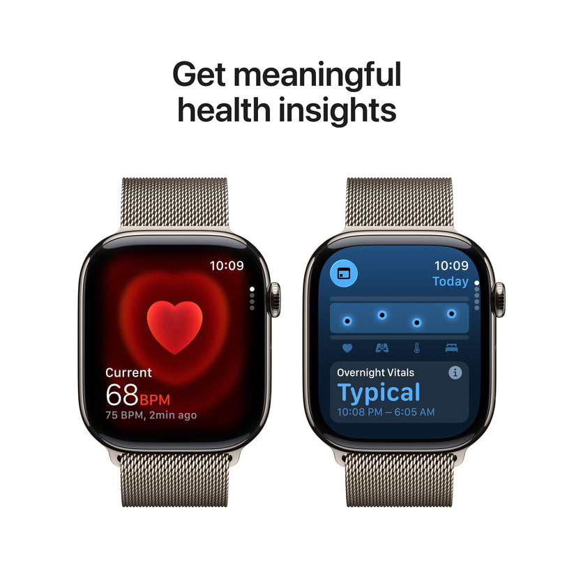 Apple Watch Series 11 showcasing real-time heart rate tracking and detailed health insights including Overnight Vitals