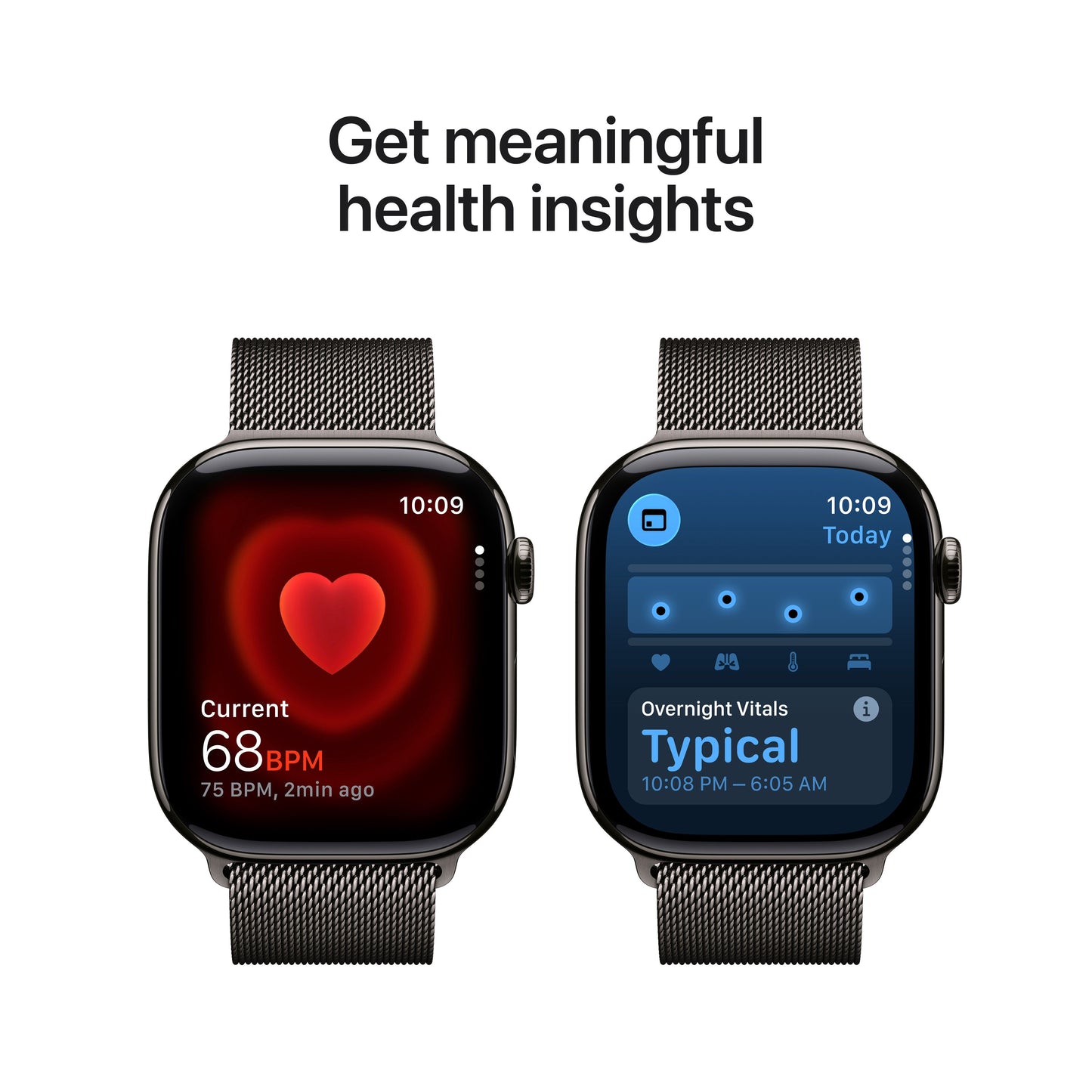 Apple Watch Series 11 showcasing real-time heart rate tracking and detailed health insights including Overnight Vitals