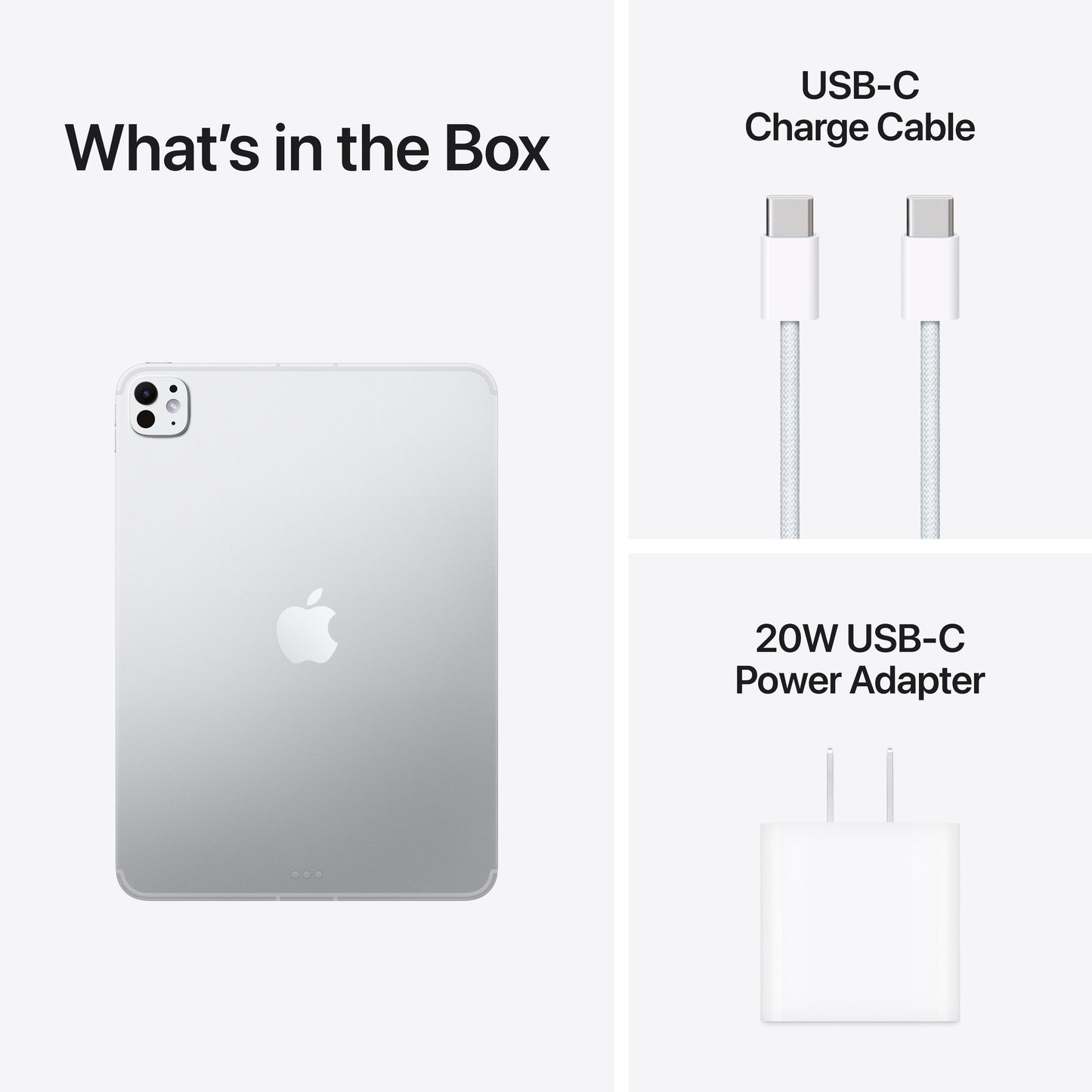 11-inch iPad Pro M5 Wi-Fi + Cellular 1TB Standard Glass in Silver with USB-C charge cable and 20W USB-C power adapter included in the box