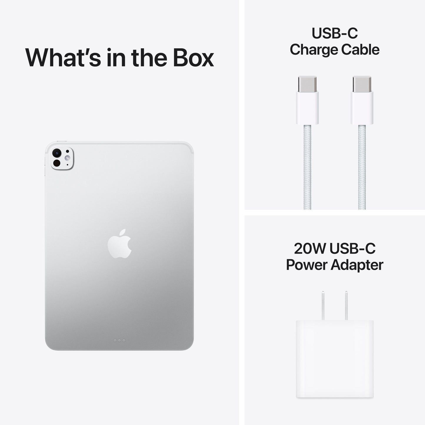 11-inch iPad Pro M5 Wi-Fi 512GB in Silver with USB-C charge cable and 20W USB-C power adapter included in the box