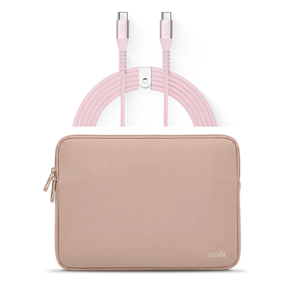 LOGiiX Vibrance Neo Sleeve Bundle with USB-C to USB-C Cable - Blush