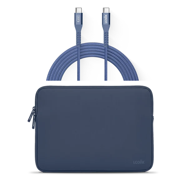 LOGiiX Vibrance Neo Sleeve Bundle with USB-C to USB-C Cable - Indigo