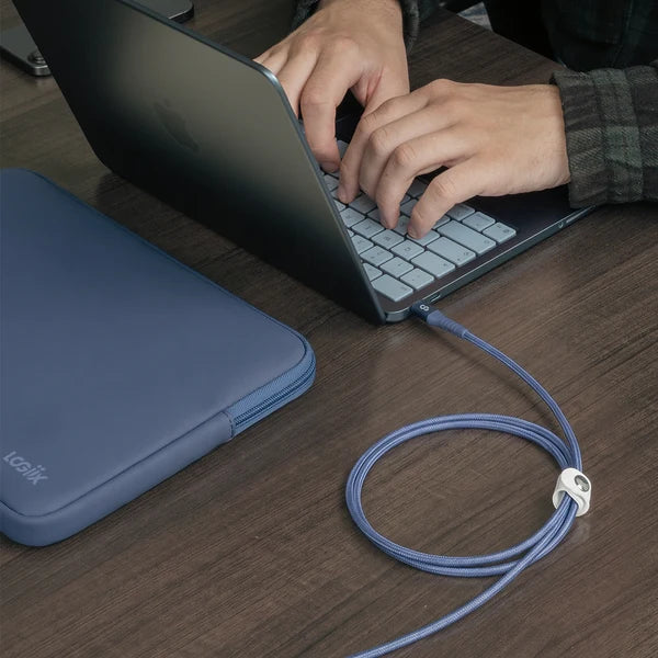 LOGiiX Vibrance Neo Sleeve Bundle with USB-C to USB-C Cable - Indigo