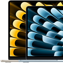 Deux ordinateurs portables MacBook Air montrant la différence de taille de leur écran mesuré en diagonale : 13,6 pouces et 15,3 pouces