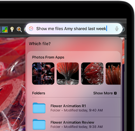 Taper une demande à Siri pour trouver des fichiers tout en travaillant dans l'application Houdini