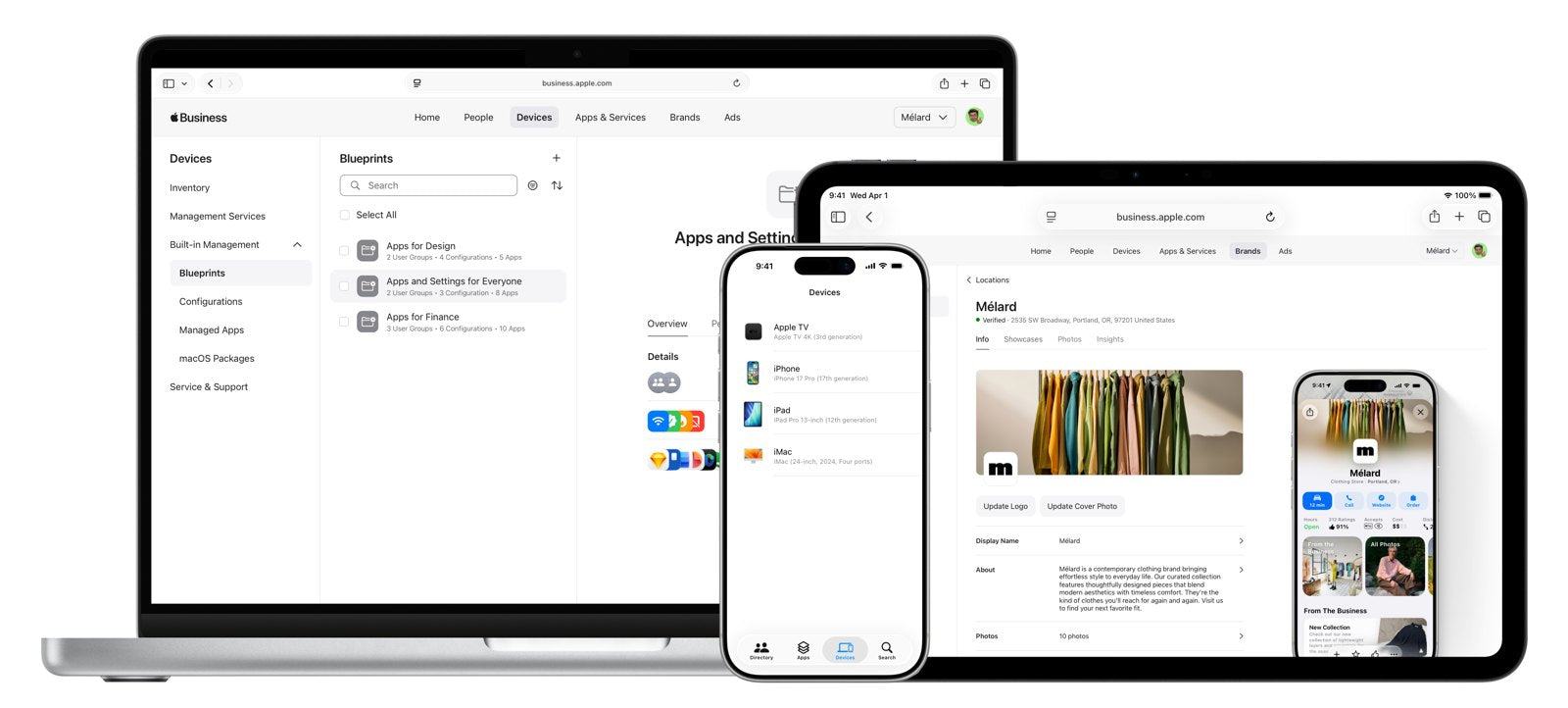 Apple Business on MacBook Pro, iPad and iPhone