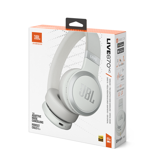 JBL Live 670NC Wireless On-Ear Noise Cancelling Headphones - Blanc