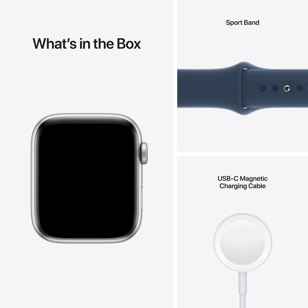 Apple Watch SE GPS + Cellular, Silver Aluminium Case with Abyss Blue Sport Band - Regular (40mm)