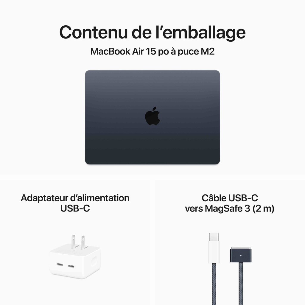 French (Canadian)  - Apple 15-inch MacBook Air: Apple M2 chip with 8-core CPU and 10-core GPU, 512GB - Midnight