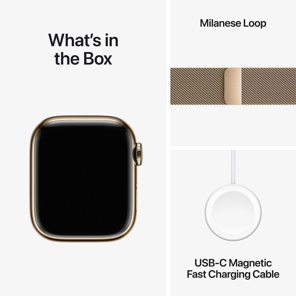 Apple Watch Series 9 Gold Stainless Steel Case with Gold Milanese Loop