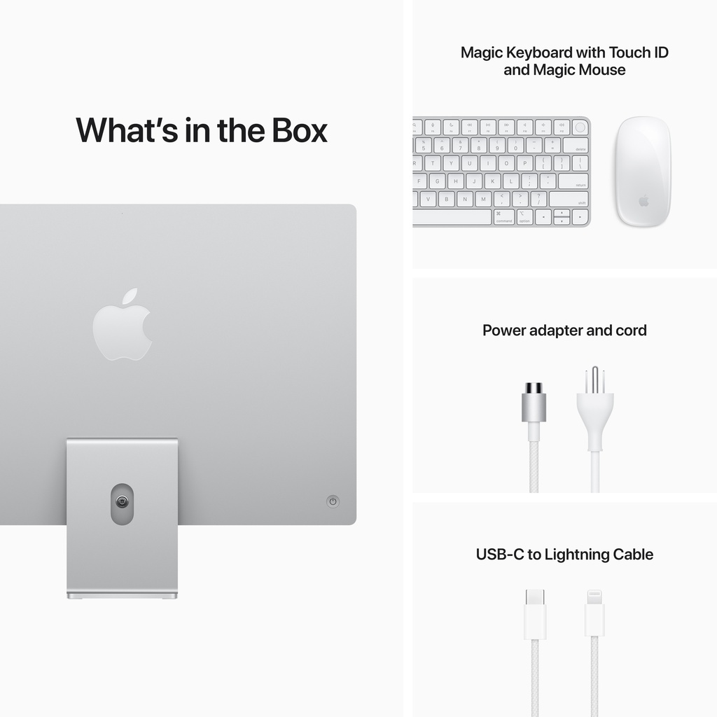 iMac (4.5K Retina, 24-inch, 2021): M1 chip with 8-core CPU and 8-core, Silver (8GB unified memory, 256GB SSD, Magic Mouse, Magic Keyboard with Touch ID)