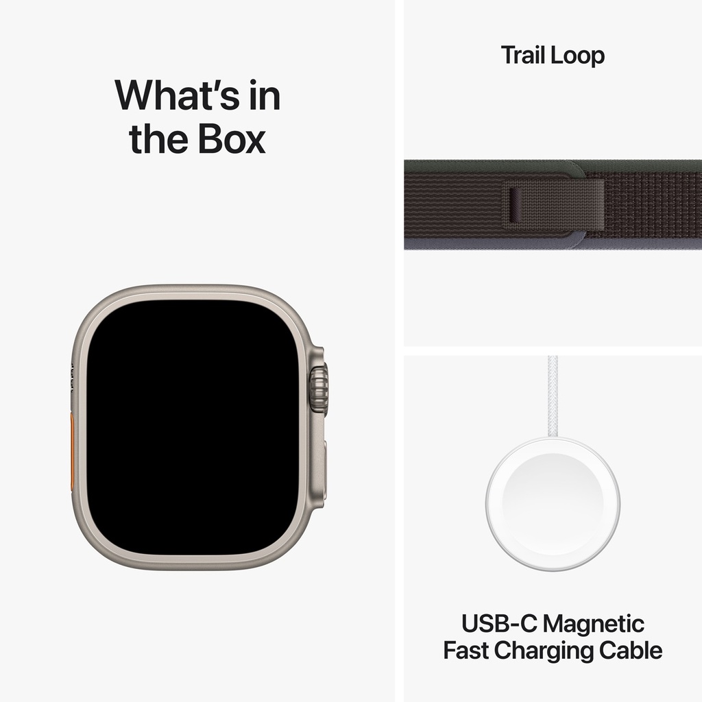 Apple Watch Ultra GPS + Cellular, 49mm Titanium Case with Blue/Black Trail Loop (M/L Band) - Open Box
