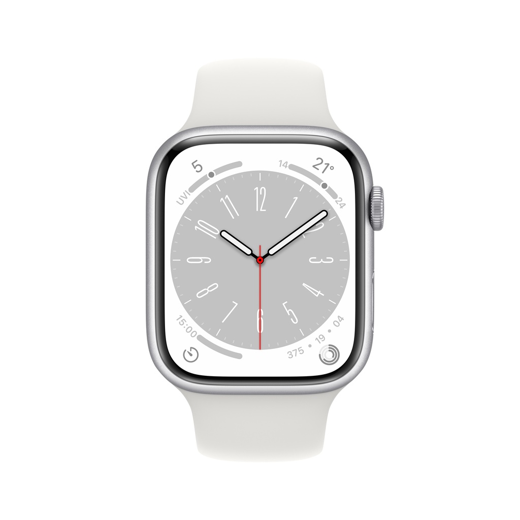 Apple Watch Series 8 Silver Aluminium Case with White Sport Band