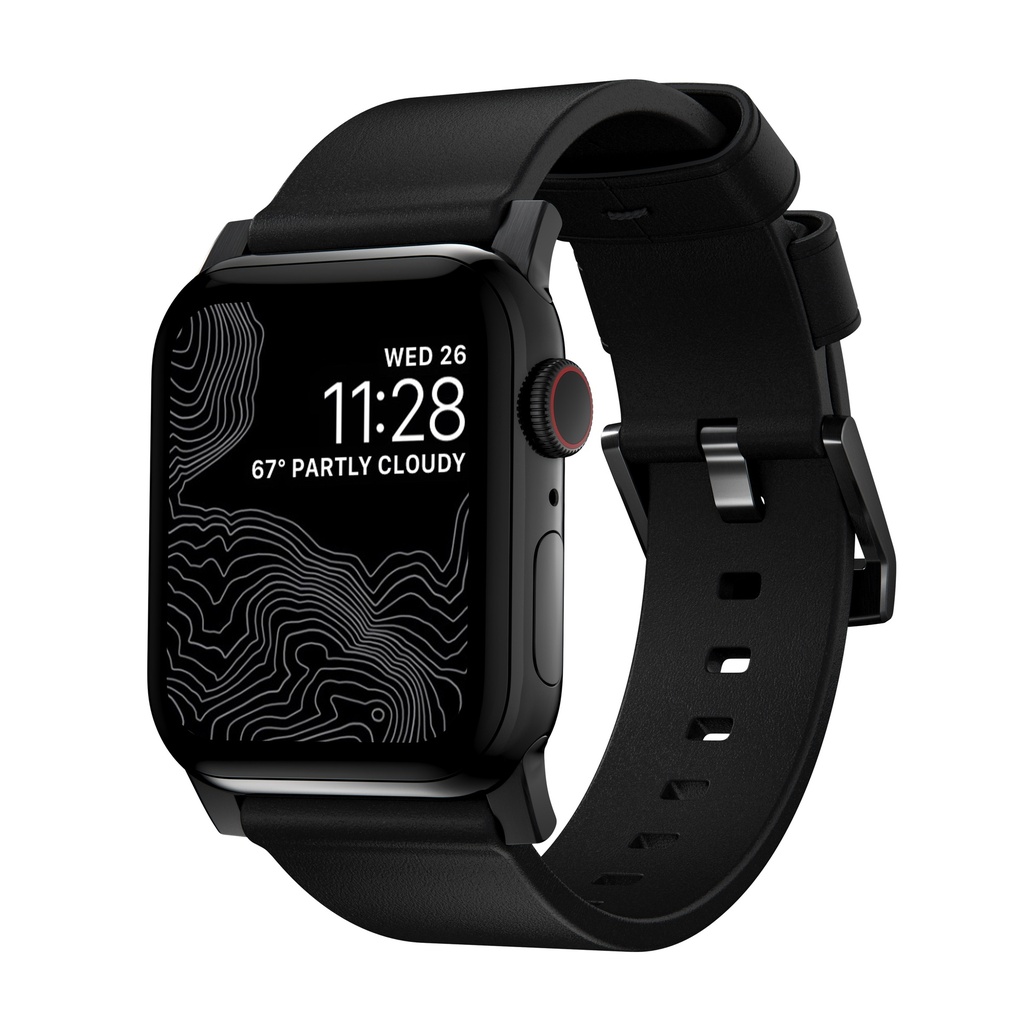 Nomad 42mm/44mm/45mm/46mm/49mm Modern Strap for Apple Watch - Black Hardware / Black Leather