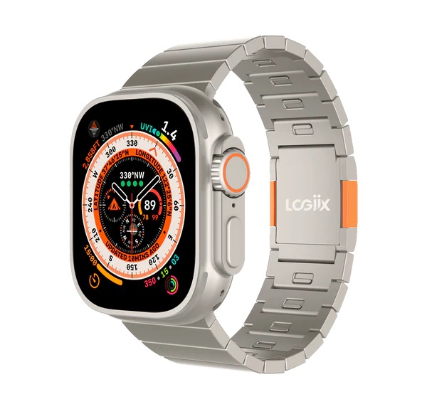 Logiix Titan Link Apple Watch Ultra Band 42mm/44mm/45mm/46mm/49mm - Steel/Titanium Finish