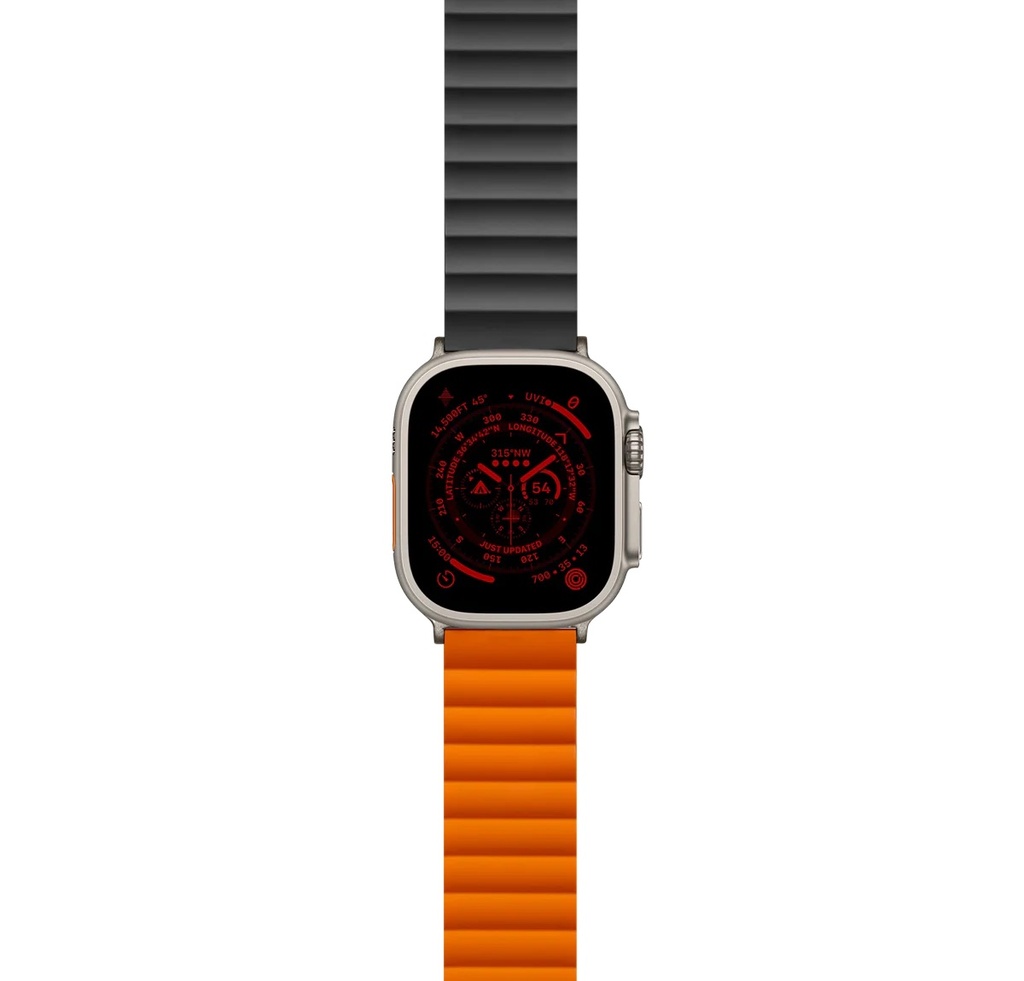 Logiix Vibrance Link Magnetic Silicone Apple Watch Ultra Band 49mm - Black/Orange