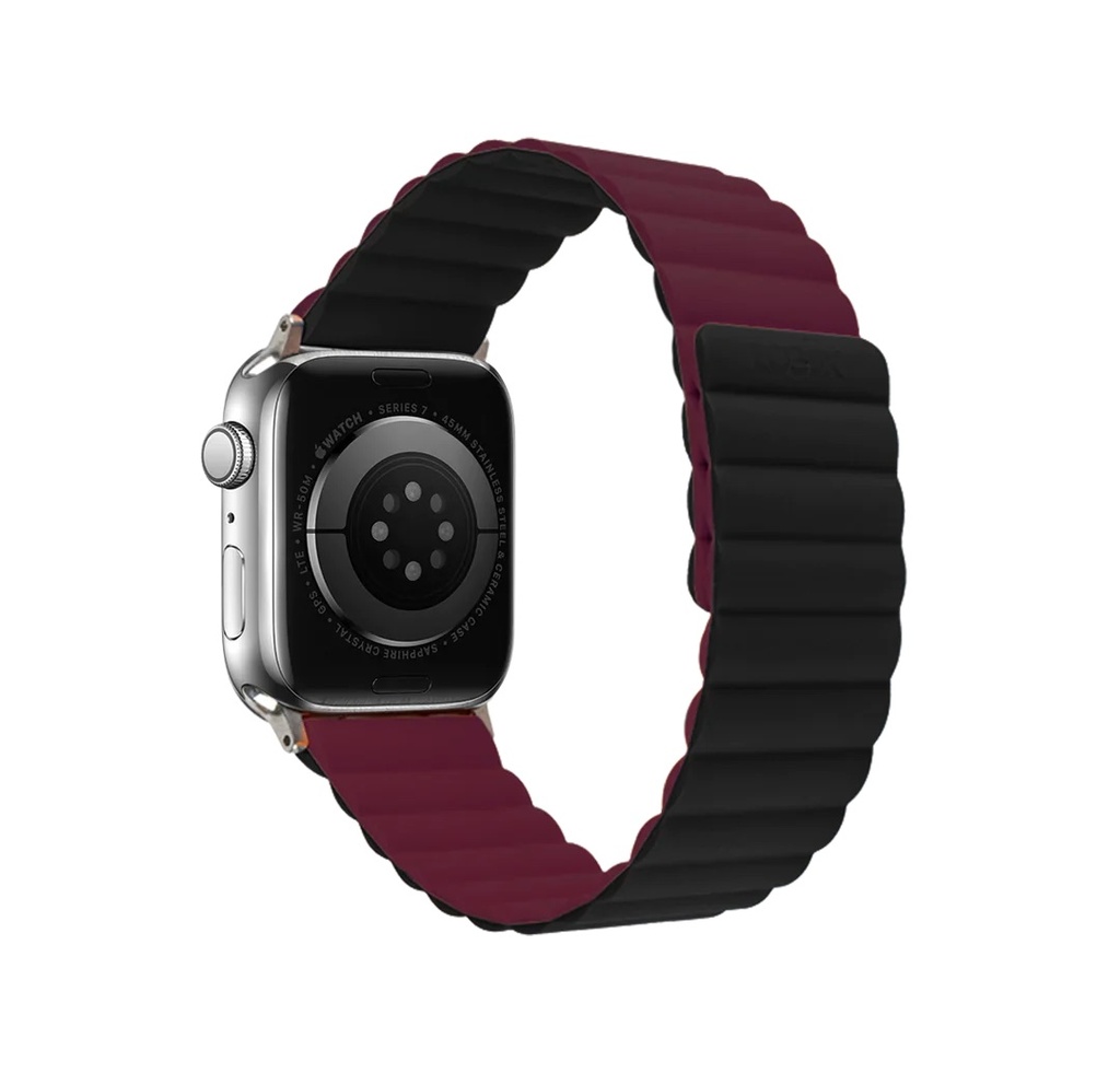 Logiix Vibrance Link Magnetic Silicone Apple Watch Ultra Band 42mm/44mm/45mm/46mm/49mm - Black/Burgundy