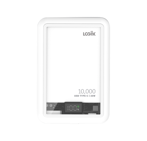 [LGX-13512] Logiix Piston Power Bank 10000 mAh Crystal MagSafe - White