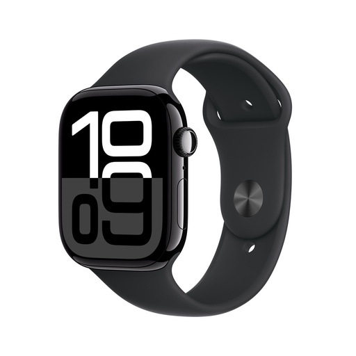 Apple Watch Series 10 Jet Black Aluminium Case with Black Sport Band (46mm, GPS + Cellular)