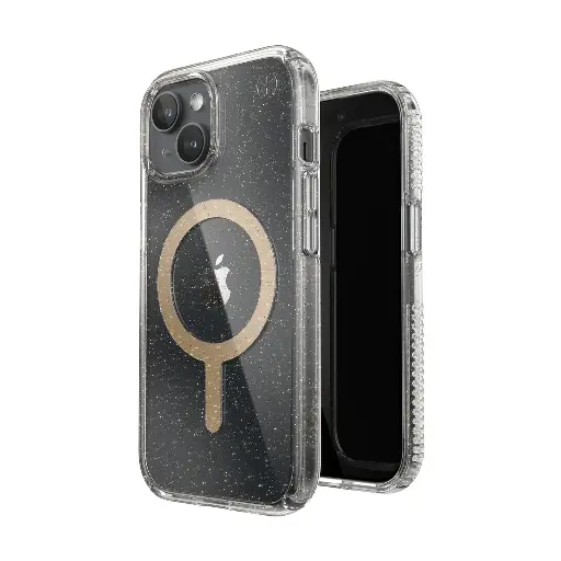 [150555-3216] Speck Presidio Lux Case with ClickLock/MagSafe for iPhone 13/14/15/16e - Clear / Gold Glitter