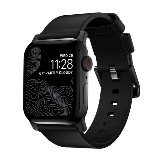 [NM1A41BM00] Nomad 42mm/44mm/45mm/46mm/49mm Modern Strap for Apple Watch - Black Hardware / Black Leather